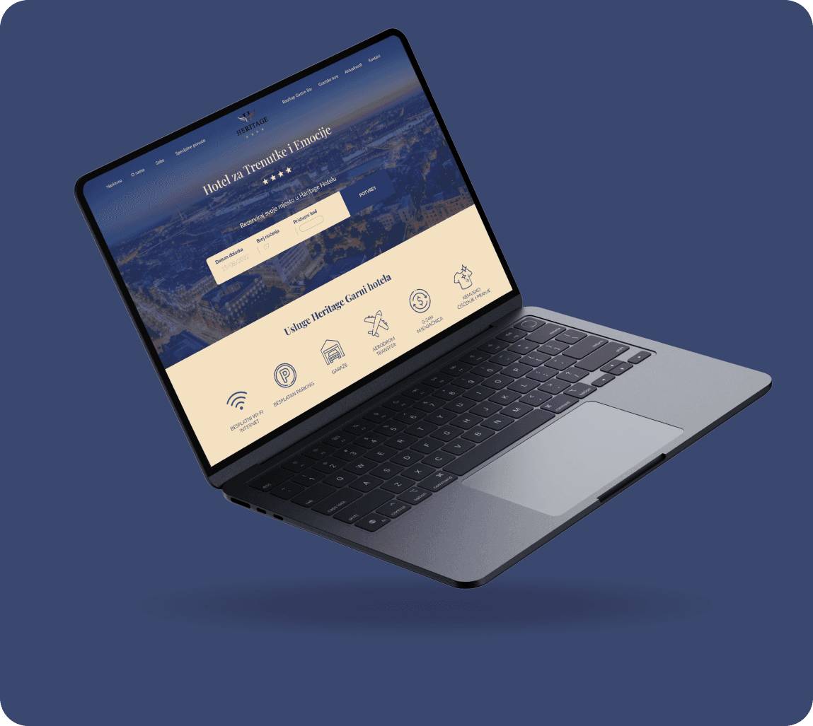 Hotel Heritage – Web stranica hotela s jednostavnom rezervacijom – jednako preglednom na mobitelu i računalu.