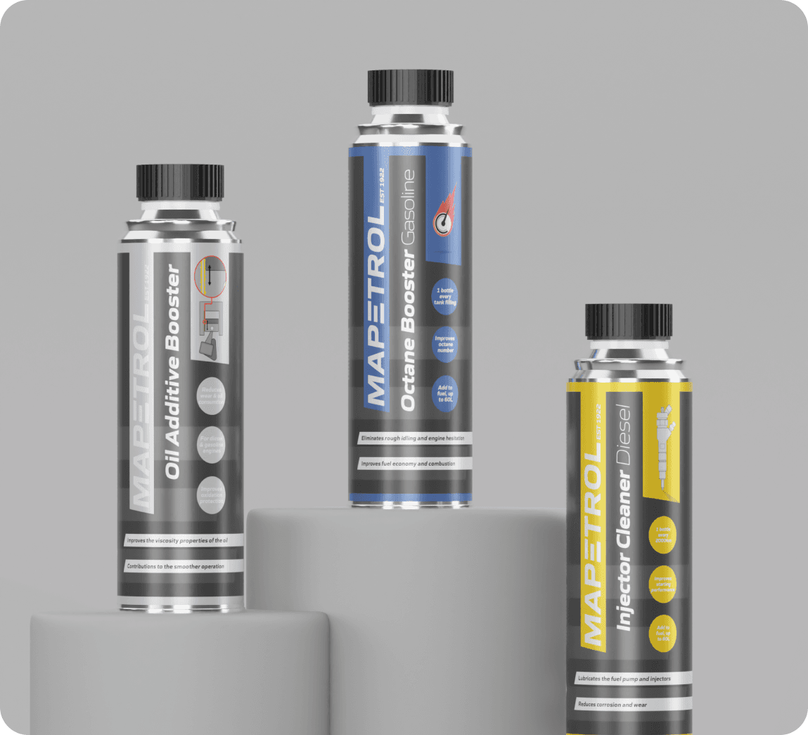 Mapetrol – Ambalaža i etikete, prikazane kroz 3D vizualizacije.