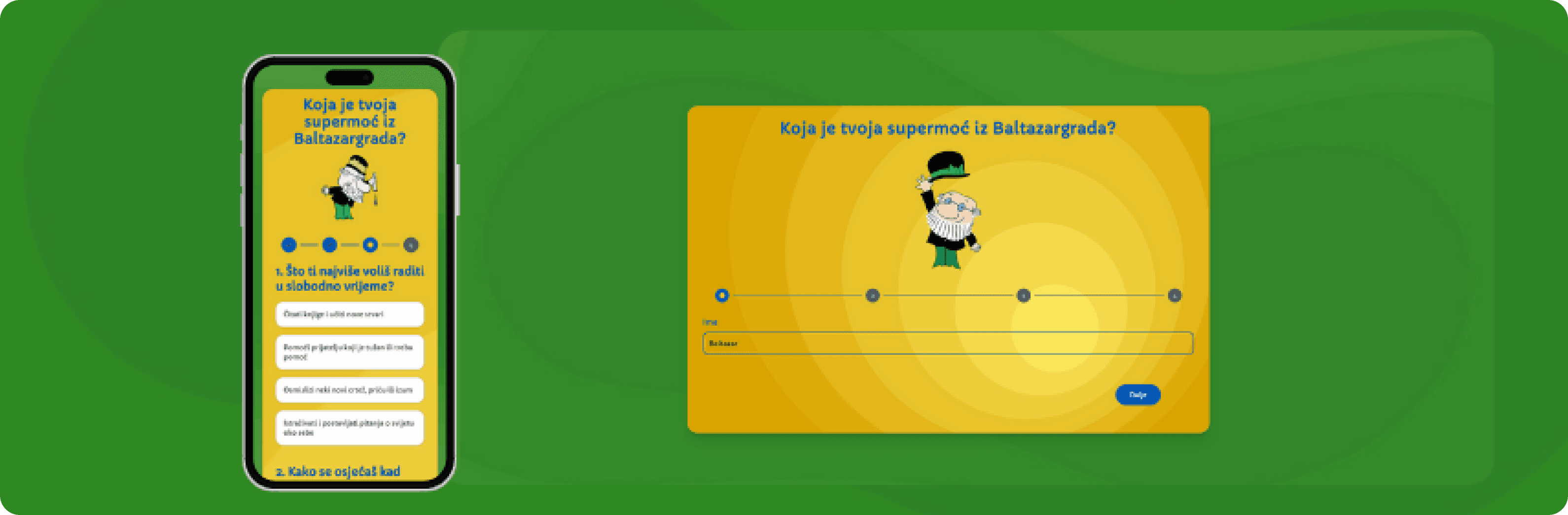 Baltazar – UX/UI za interaktivnu anketu koja na kraju automatski šalje mail.